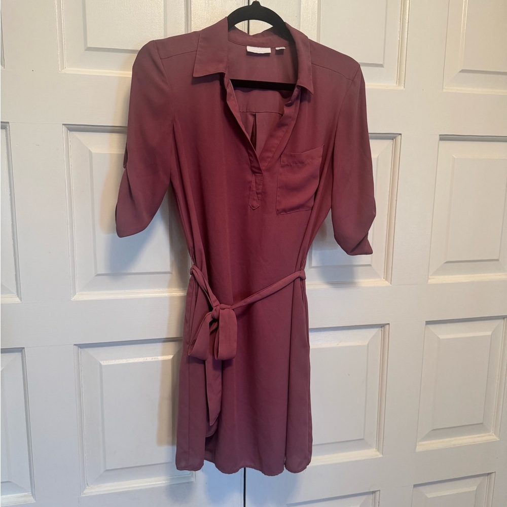 Plum Shirt Dress with Belt